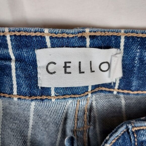 Cello Pinstripe Flare Jeans Women’s 7 Blue Denim Boho Y2K Raw Hem Stretch - Picture 6 of 11